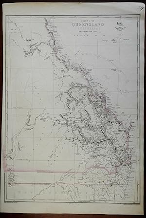 Queensland Colony Australia Brisbane Maryborough c. 1860 Weller map