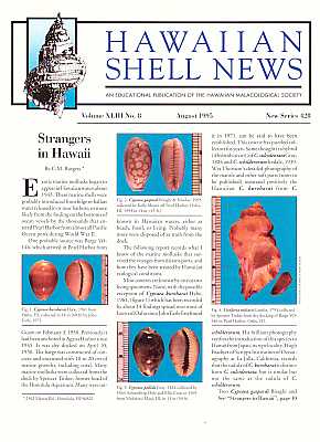 Seller image for Hawaiian Shell News (New Series), Vol. XLIII No. 8 for sale by ConchBooks