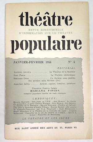 Seller image for Thtre populaire janvier-fvrier 1954, n 5. for sale by Rometti Vincent