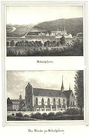 Bild des Verkufers fr Gesamtansicht, u. Kirche, 2 Ansichten auf 1 Blatt. zum Verkauf von Antiquariat Clemens Paulusch GmbH