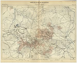 Bild des Verkufers fr Lithografie- Karte, (in Allemagne Illustre) b. Malte-Brun "Carte du Duche de Brunswick". zum Verkauf von Antiquariat Clemens Paulusch GmbH