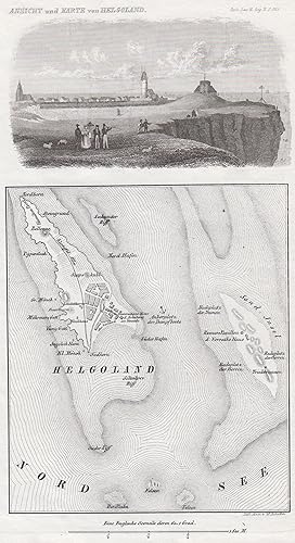 Plan, darüber Ansicht, "Ansicht und Karte von Helgoland".