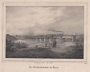 Imagen del vendedor de Teilansicht, Eisenbahnbrcke ber die Elbe, "Die Eisenbahnbrcke bei Riesa". a la venta por Antiquariat Clemens Paulusch GmbH