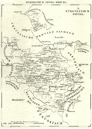 Lithografie- Karte, aus Schliebens Atlas von Europa, "I. Fürstenthum Gotha".