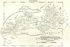 Lithografie- Karte, aus Schliebens Atlas von Europa, "Herzogthum Altenburg. 1. Amt Altenburg 2. A...