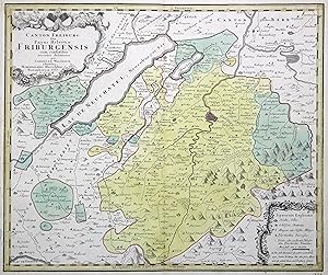 Kupferstich- Karte, n. G. Walser v. S. Dorn b. Homann Erben, "Canton Freiburg sive Pagus Helvetia...