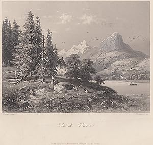 Bild des Verkufers fr Landschaftsansicht, i. Vgr. ein See, i. Hgr. ein Bergmassiv, "Aus der SChweiz". zum Verkauf von Antiquariat Clemens Paulusch GmbH