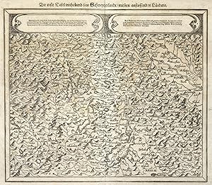 Holzschnitt- Karte, aus Seb. Münster, "Die erste Tafel innhaltend das Schweytzerlandt/mit den ans...