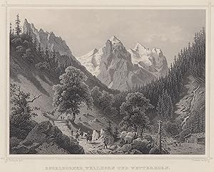 Bild des Verkufers fr Blick zu den Berggipfeln, "Engelhrner, Wellhorn und Wetterhorn". zum Verkauf von Antiquariat Clemens Paulusch GmbH