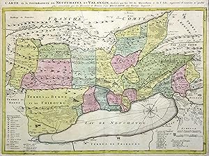 Kupferstich- Karte, n. Merveileux b. Homann Erben, "Carte de la Souveraineté de Neufchatel et Val...