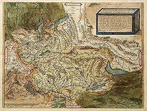 Kupferstich- Karte, n. A. Tschudi aus Ortelius, "Helvetiae descriptio. Aegido Tschudo auct. .".