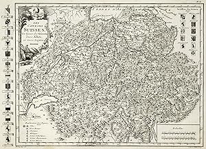 Kupferstich- Karte, v. Moithey u. Vallet b. Philippe de Pretot, "Les Cantons Suisses; les ligues ...