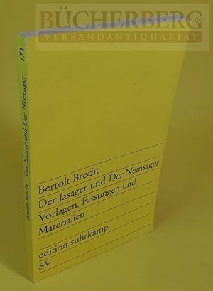 Bild des Verkufers fr Der Jasager und Der Neinsager. Vorlagen, Fassungen, Materialien Hrsg. Peter Szondi zum Verkauf von Bcherberg Antiquariat