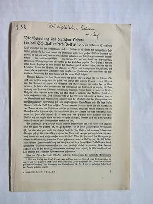 Bild des Verkufers fr Die Bedeutung des deutschen Ostens fr das Schicksal unseres Volkes. Separatabdruck aus "Zeitschrift fr Erdkunde", 4.Jg., H.1. zum Verkauf von Versandantiquariat Dr. Wolfgang Ru