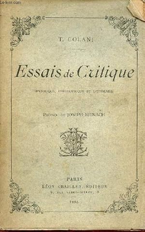 Seller image for Essais de Critique historique, philosophique et littraire - 2e dition. for sale by Le-Livre