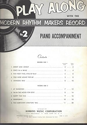 Seller image for Play Along With The Modern Rhythm Makers Record No. 2 Piano Accompaniment for sale by Vada's Book Store