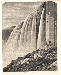 Niagara Wasserfälle Kanada USA Ontario Original Stich 1863 Engraving Hufeisenfall in der Provinz ...