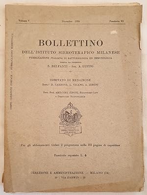 BOLLETTINO DELL'ISTITUTO SIEROTERAPICO MILANESE DICEMBRE 1926,