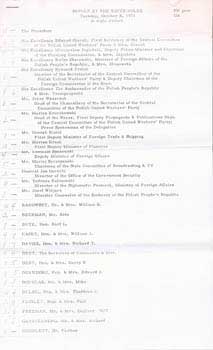 Imagen del vendedor de Dinner at the White House - October 8, 1974: (Original official White House guest list.) a la venta por Wittenborn Art Books