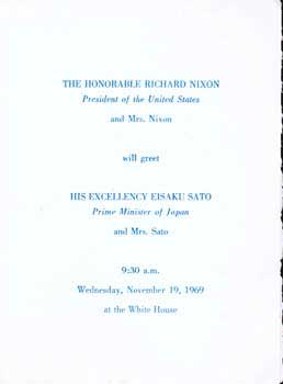 The Honorable Richard Nixon President of the United States and Mrs. Nixon will greet His Excellen...