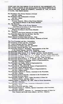 Guest List for the dinner to be given by the President and Mrs. Ford in Honor of His Excellency T...