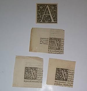 A collection of 5 historiated and woodcut initials from the 16th-17th Centuries. Letter A.
