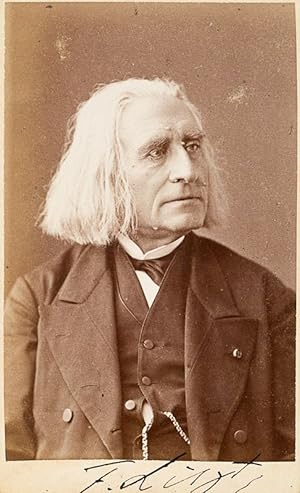 Original, signed photograph of famous composer Franz Liszt, in a suit with pocket watch and chain...