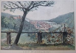 kolorierter Holzstich "Alt-Heidelberg, du feine"