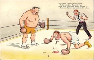 Künstler Ansichtskarte / Postkarte Du kannst lachen Herr Kollege, Boxer im Ring, Zähne fallen aus