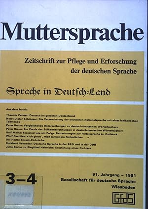 Seller image for Muttersprache: Sprache in Deutschland, Zeitschrift zur Pflege und Erforschung der deutschen Sprache, 3-4, 91. Jahrgang, 1981 for sale by books4less (Versandantiquariat Petra Gros GmbH & Co. KG)