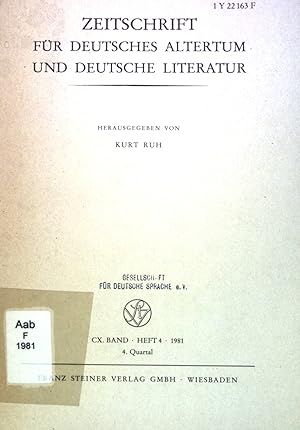 Bild des Verkufers fr Zeitschrift fr deutsches Altertum und deutsche Literatur, CX. Band, HEft 4, 4. Quartal. zum Verkauf von books4less (Versandantiquariat Petra Gros GmbH & Co. KG)