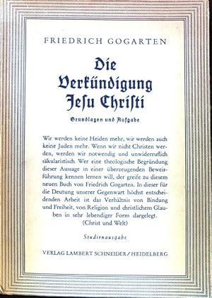 Immagine del venditore per Die Verkndigung Jesu Christi. Grundlagen und Aufgabe; venduto da books4less (Versandantiquariat Petra Gros GmbH & Co. KG)