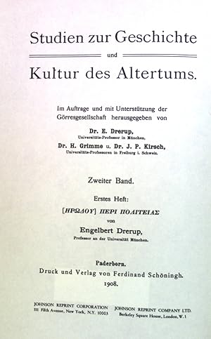 Seller image for Studien zur Geschichte und Kultur des Altertums, Zweiter Band, Erstes Heft. for sale by books4less (Versandantiquariat Petra Gros GmbH & Co. KG)