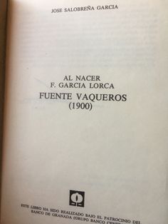 Imagen del vendedor de Al nacer F. Garca Lorca. Fuente Vaqueros (1900) a la venta por Ub Libros