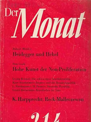 Heidegger und Hebel . (u.a.). Der Monat; Juli 1966; Heft 214. 18. Jahrgang.