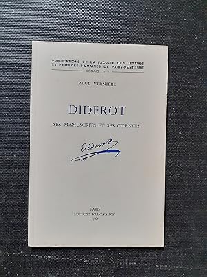 Imagen del vendedor de Diderot. Ses manuscrits et ses copistes - Essai d'introduction  une dition moderne de ses oeuvres a la venta por Librairie de la Garenne