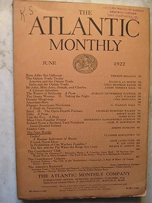 Bild des Verkufers fr The Atlantic Monhly, June 1922 zum Verkauf von Craftsbury Antiquarian Books