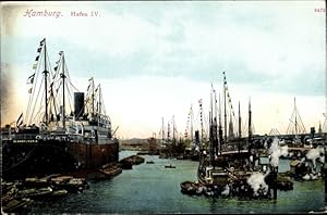 Bild des Verkufers fr Ansichtskarte / Postkarte Hamburg Mitte, Blick in den Hafen, Dampfschiff, HAPAG, Schlepper Fairplay II zum Verkauf von akpool GmbH