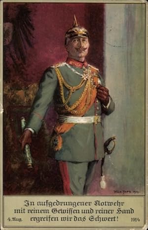 Künstler Ansichtskarte / Postkarte Pape, Wilhelm, Kaiser Wilhelm II. von Preußen, In aufgedrungen...