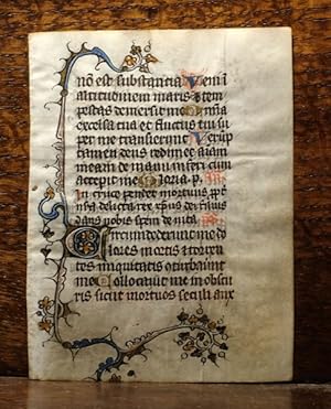 14 century Manuscript leaf on vellum from book of hours