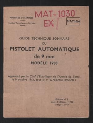 Guide technique sommaire du pistolet automatique de 9 mm (modèle 1950)
