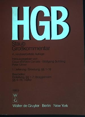 Imagen del vendedor de HGB Staub Grokommentar; 1. Lieferung: Einleitung,  1-16. a la venta por books4less (Versandantiquariat Petra Gros GmbH & Co. KG)