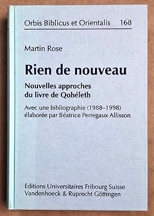 Rien de nouveau. Nouvelles approches du livre de Qohéleth