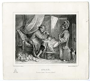 Antique Print-AVARE-STINGY-RICH MAN-POOR CHILD-ALPHABET-PL.1-Charlet-1835
