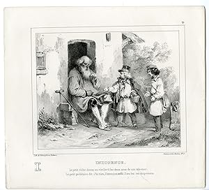 Antique Print-RICH-CHILDREN-OLD-MAN-HELP-ALPHABET-PL.9-Charlet-1835
