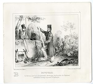 Antique Print-BIVOUAC-SOLDIERS-SINGING-LANDSCAPE-ALPHABET-PL.1-Charlet-1835