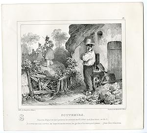Antique Print-FARMER-GOOD OLD TIMES-HAPPY-SOLDIER-ALPHABET-PL.19-Charlet-1835