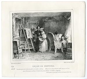Antique Print-MAN-WOMAN-PAINTING-TEACHING-ALPHABET-PL.12-Charlet-1835
