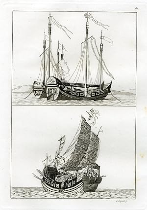 Antique Print-JUNKS-SAILING SHIPS-CHINA-PL.LXI.-Ferrario-Bigatti-c.1827