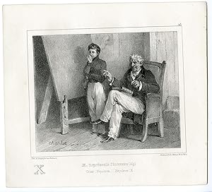 Bild des Verkufers fr Antique Print-MAN-CHILD-BOOKS-TALKING-ALPHABET-PL.23-Charlet-1835 zum Verkauf von Pictura Prints, Art & Books